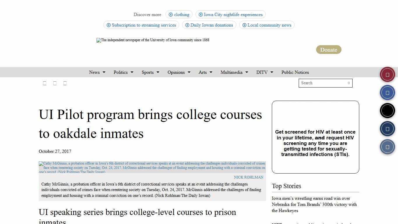UI Pilot program brings college courses to oakdale inmates - The Daily Iowan