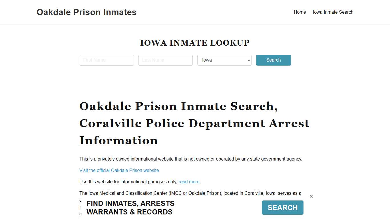 Oakdale Prison Inmate Lookup, Coralville Police Department, IA Arrests, Jail Roster